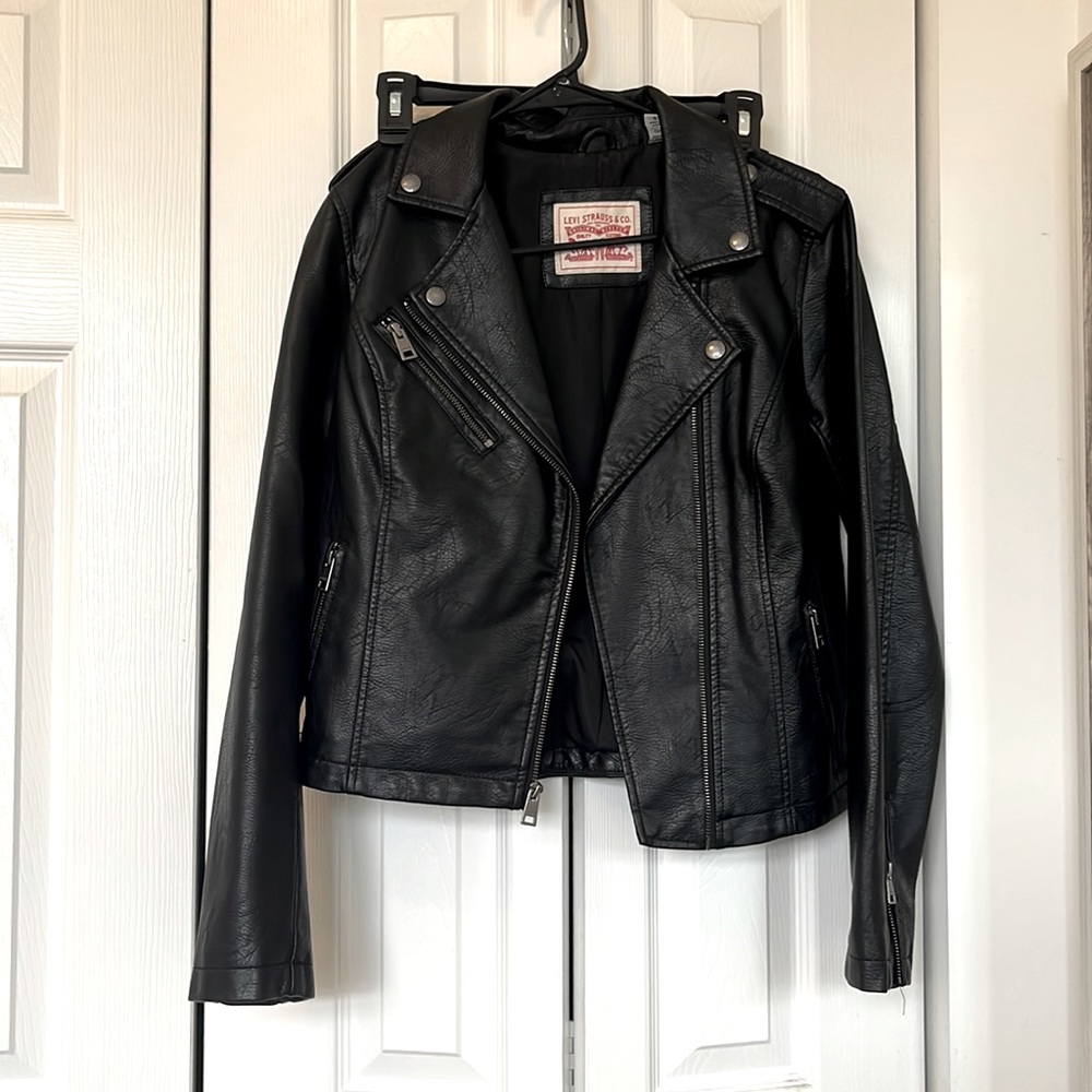 Levi Black Leather Jacket Size S
